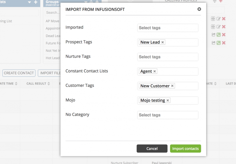 Mojo Dialer groups