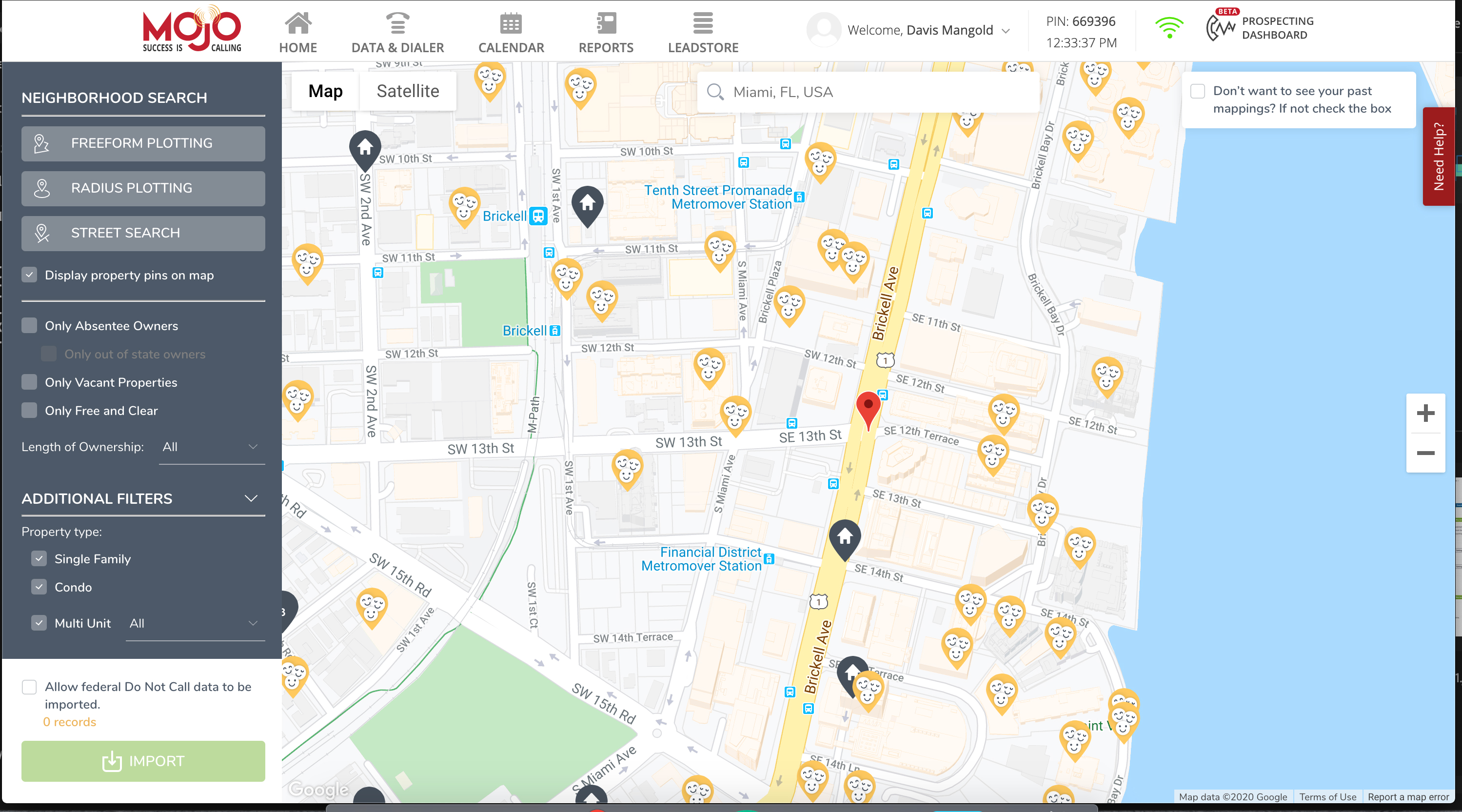 Circle prospecting with Mojo's Neighborhood Search interface.
