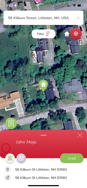 Mojo Door Knocker App on iPhone showing real estate route mapping."