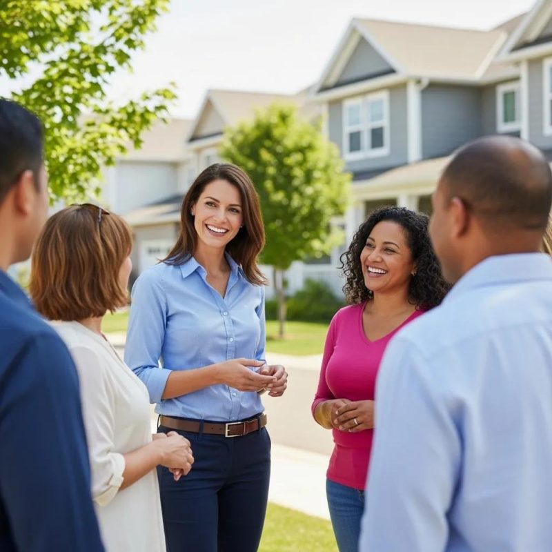 Real Estate agent speaking with potential real estate listing clients.