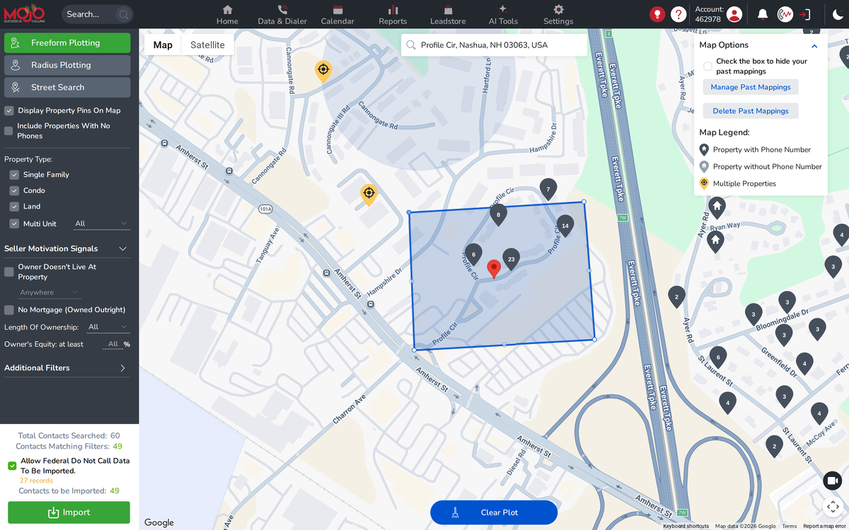 Mojo's Leadstore Neighborhood Search tool lets agents plot custom areas to target real estate leads using freeform drawing.