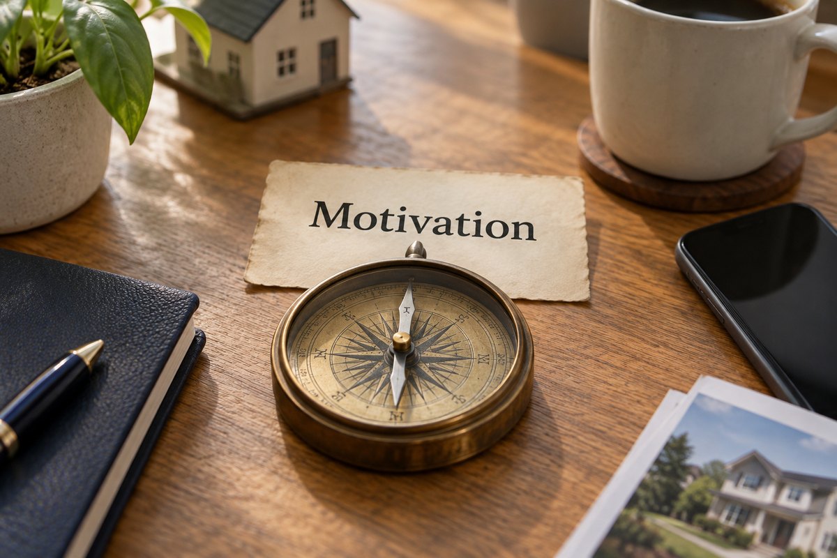 Real estate prospecting stays on track when motivation guides each call, like a brass compass needle pointing true on a warm wooden desk.