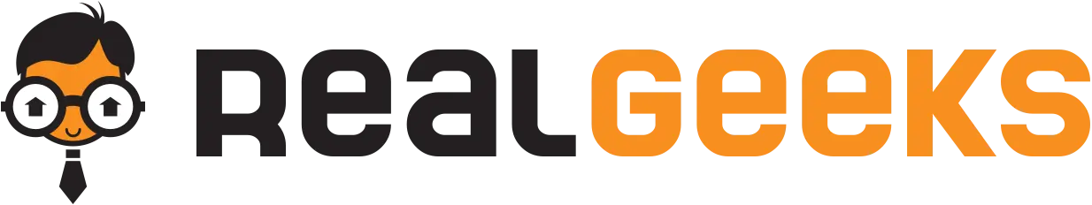 Real Geeks logo featuring a cartoon character with glasses and an orange accent, representing CRM integration for real estate prospecting.